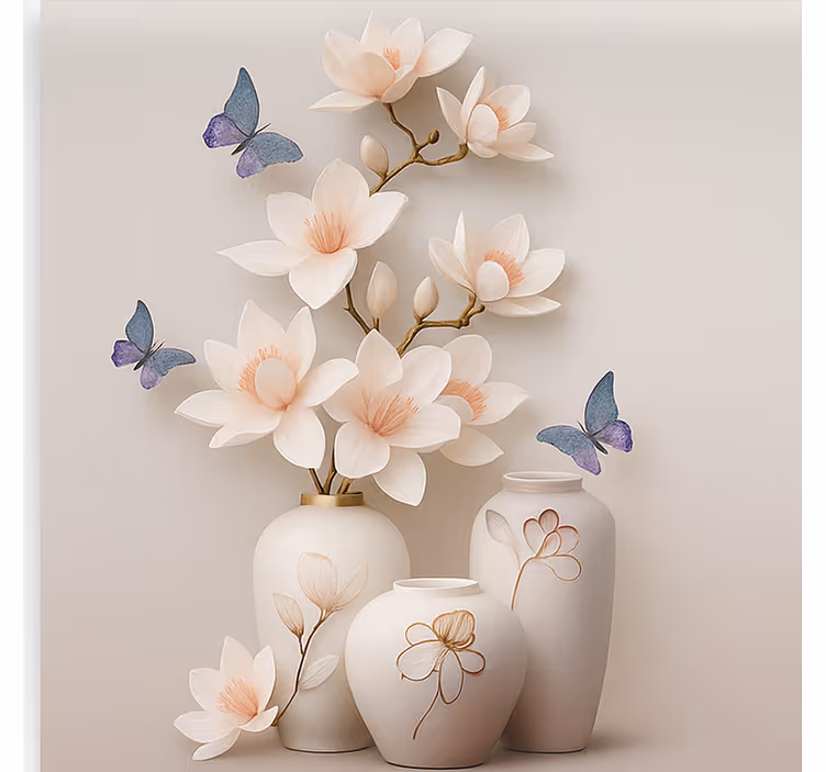 Cortina roller living comedor arte floral en 3d - TenVinilo