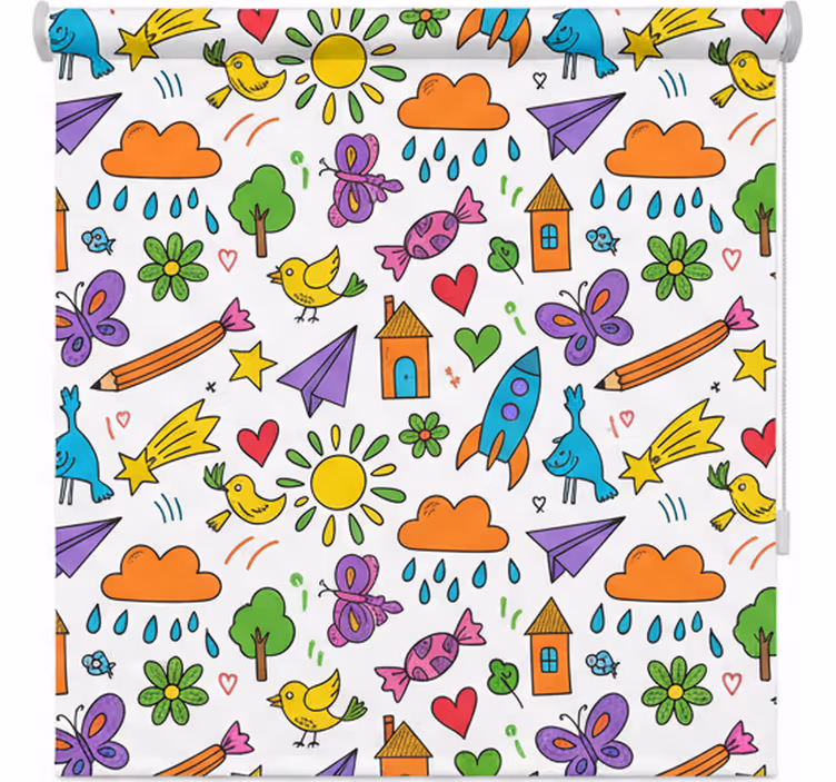 Cortina roller nórdico estampado de garabatos divertidos - TenVinilo