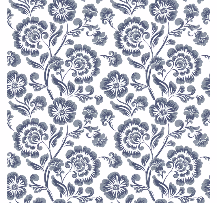 Cortina roller baño flores azules fondo blanco - TenVinilo