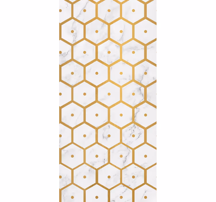 Cortina roller cocina patrón mármol hexagonal dorado - TenVinilo