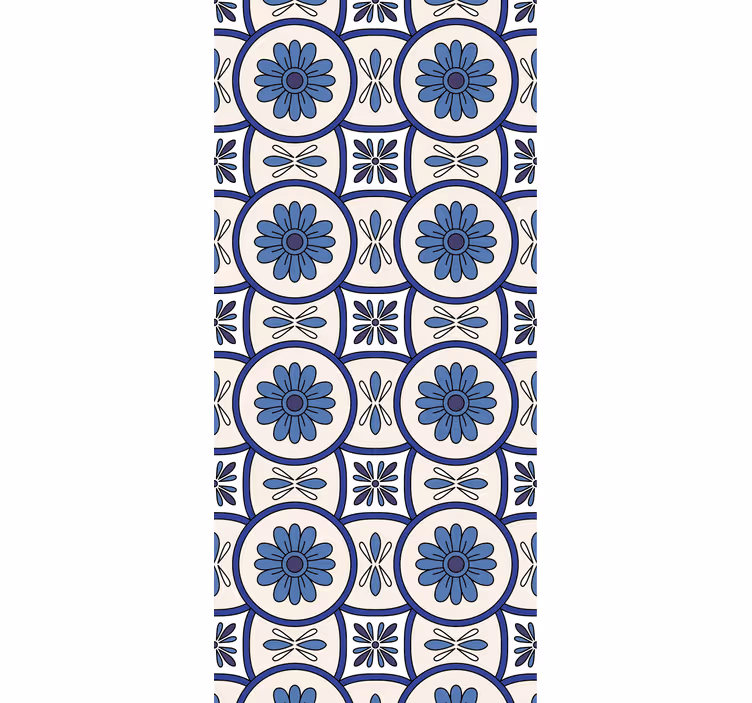 Cortina roller cocina azulejo portugués con flores azules - TenVinilo