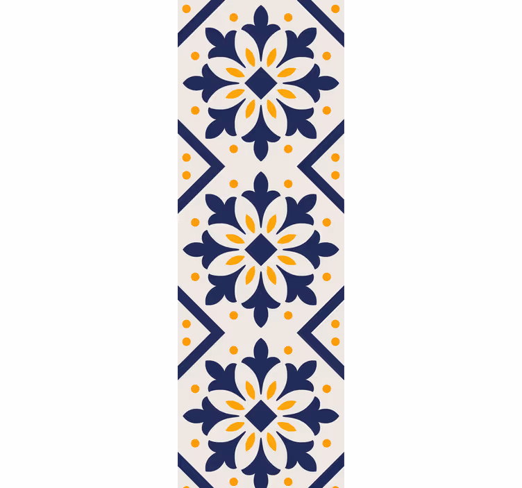 Cortina roller cocina azul con azulejos amarillos vibrantes - TenVinilo