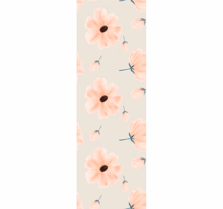 Cortina roller comedor gran flores acuarela sobre beige - TenVinilo
