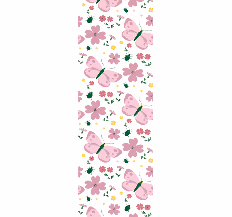 Cortina roller infantil patrón de flores y mariposas rosa - TenVinilo