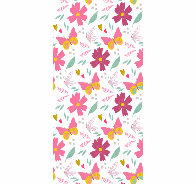 Cortina roller infantil patrón de flores y mariposas - TenVinilo