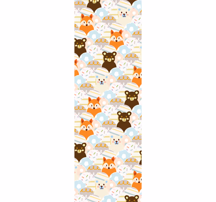 Cortina roller infantil diseño de patchwork de oso y zorro - TenVinilo