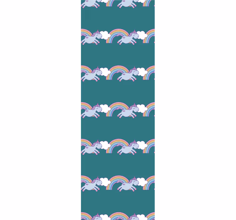 Cortina roller infantil fondo verde agua con unicornios - TenVinilo