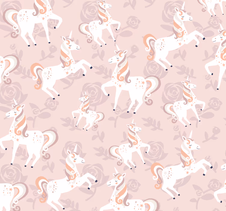 Cortina roller infantil unicornio rosa y alto con flores - TenVinilo