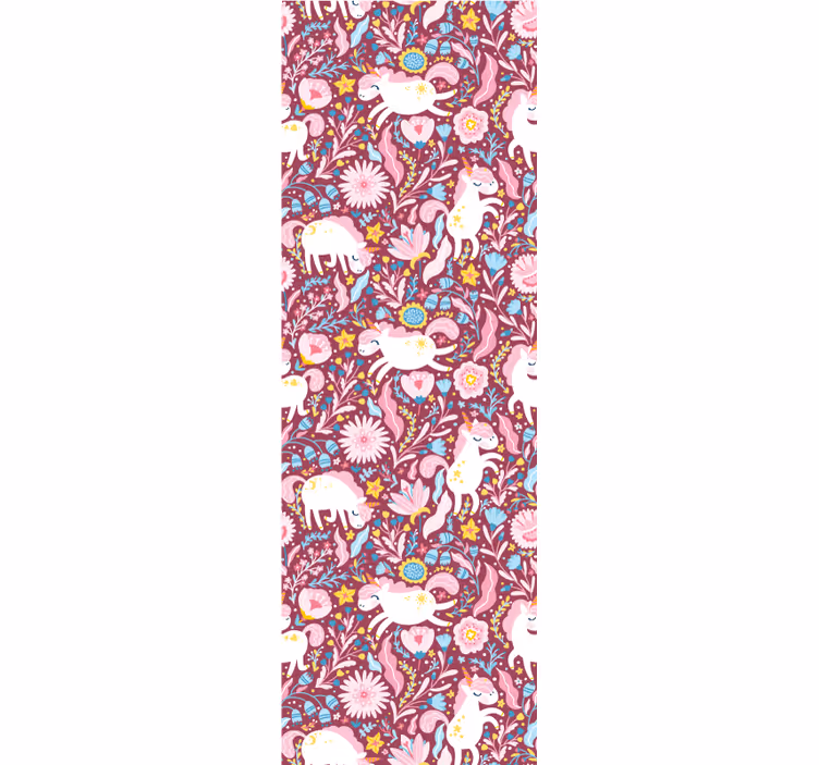 Cortina roller infantil diseño de patrón de unicornios - TenVinilo
