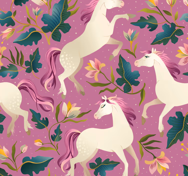 Cortina roller infantil diseño de caballo floral rosa - TenVinilo