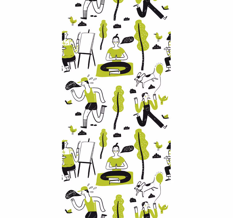 Cortina roller oficina set de doodles estilo saludable - TenVinilo