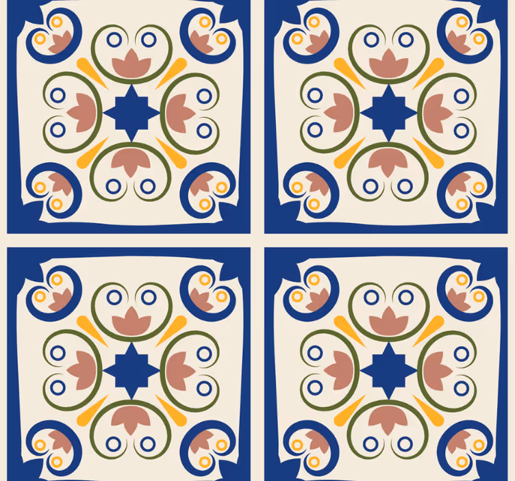 Cortina roller moderno azulejo portugués de flores rosas - TenVinilo