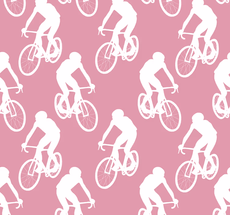 Cortina roller rosa con patrón de ciclistas blancos - TenVinilo
