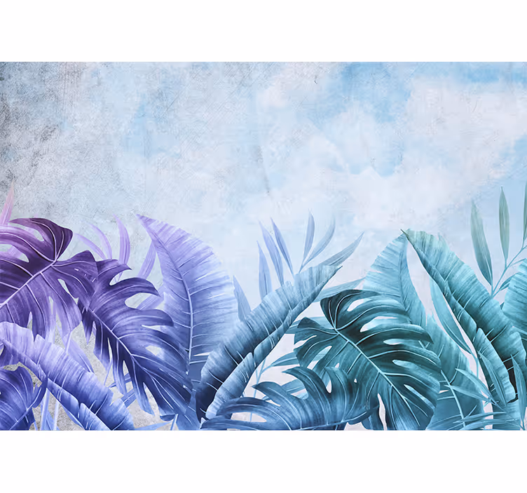 Cortina roller cocina plantas tropicales azules y moradas - TenVinilo