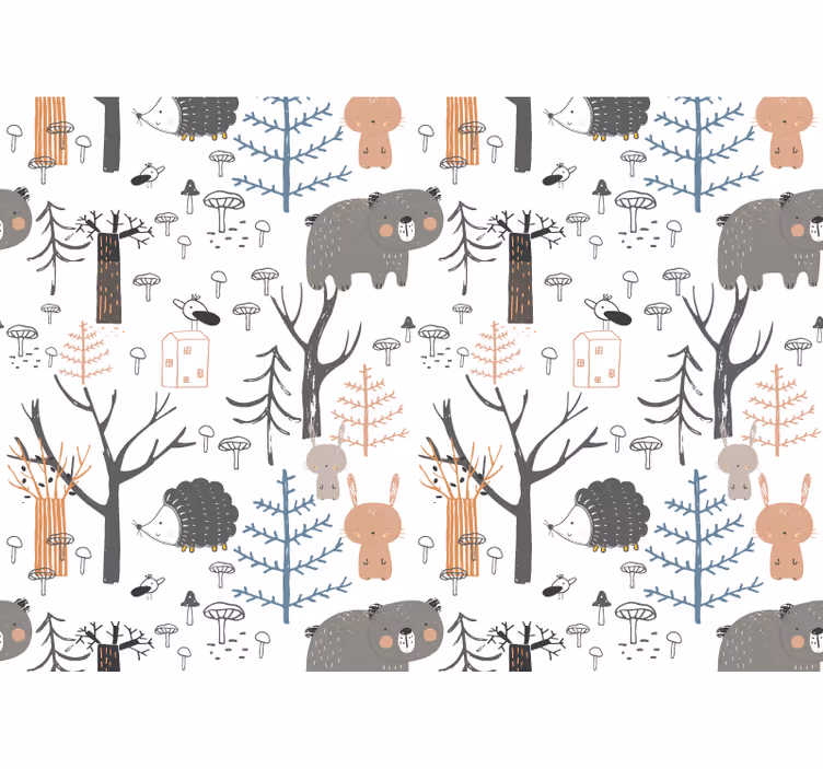 Cortina roller blanca bosque escandinavo con animales - TenVinilo