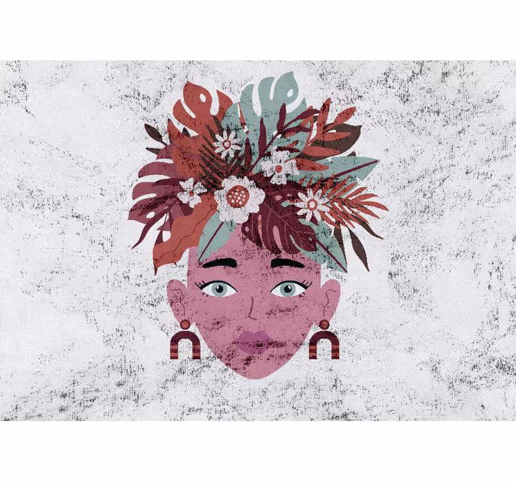 Cortina roller blanca diseño moderno de mujer y flores - TenVinilo