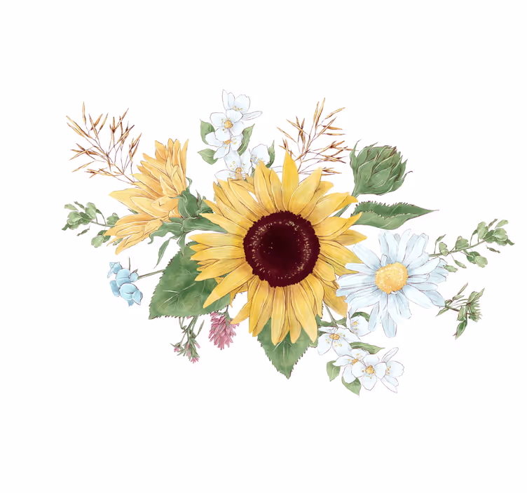 Cortina roller blanca girasoles y margaritas - TenVinilo