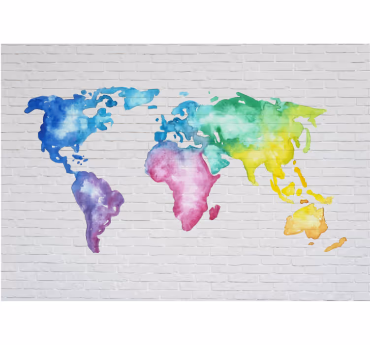 Cortina roller blanca mapa mundial colorido - TenVinilo