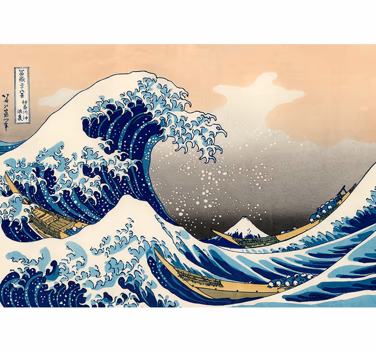 Cortina roller living comedor mural ola hokusai - TenVinilo