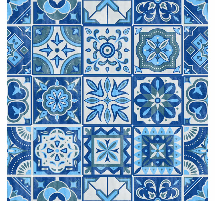 Cortina roller azul patrón talavera azul - TenVinilo