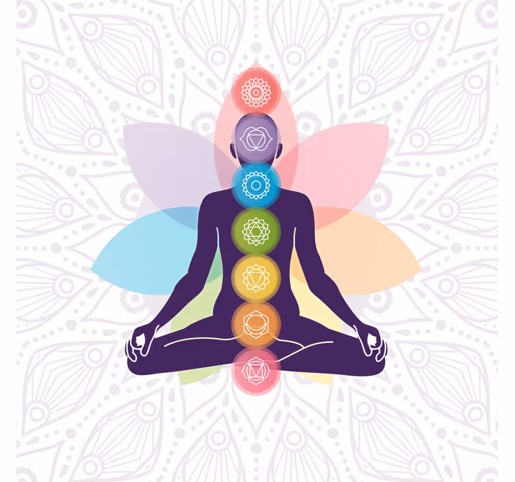 Cortina roller living comedor símbolos de los siete chakras - TenVinilo