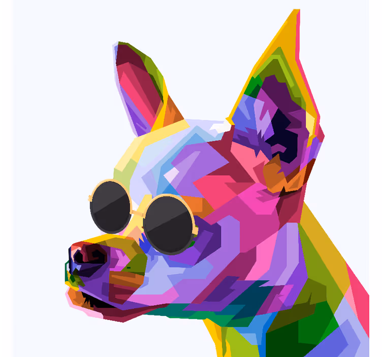 Cortina roller living comedor chihuahua multicolor con gafas - TenVinilo