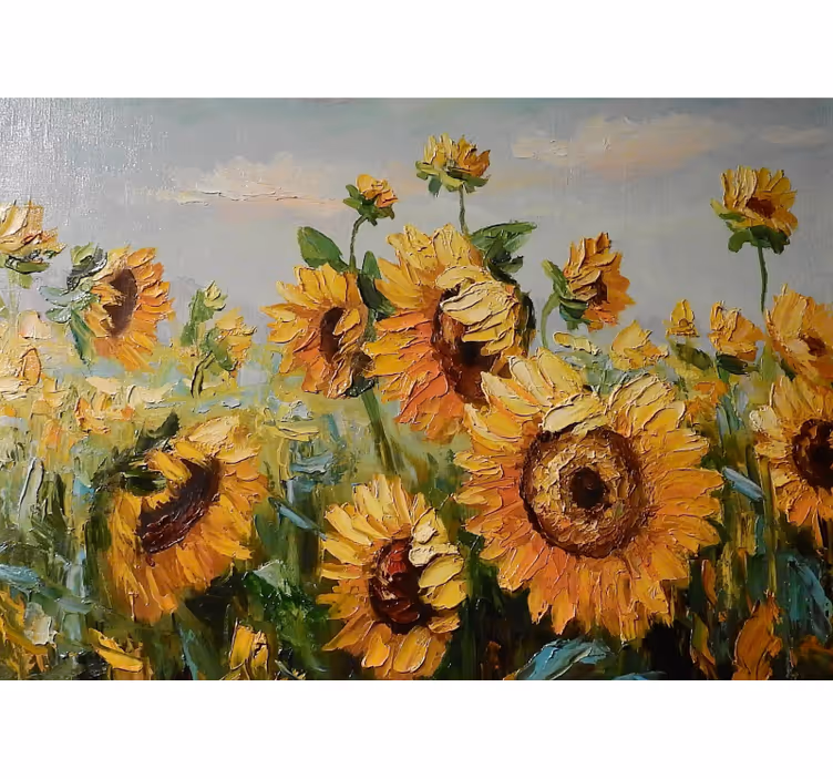 Cortina roller living comedor campo de girasoles pintado - TenVinilo