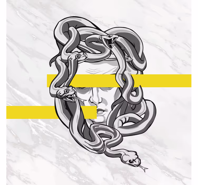 Cortina roller living comedor medusa blanca rayas amarillas - TenVinilo