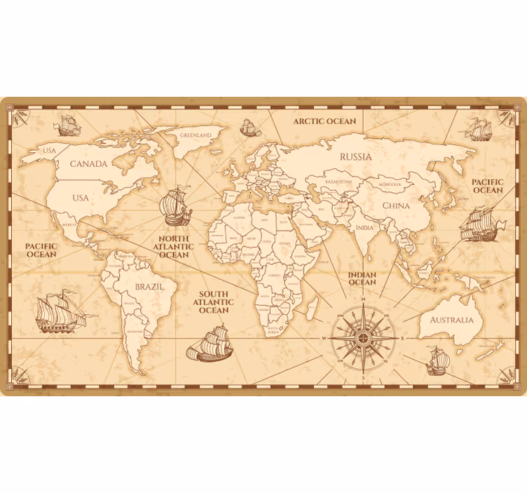Cortina roller beige diseño mapa mundi vintage - TenVinilo
