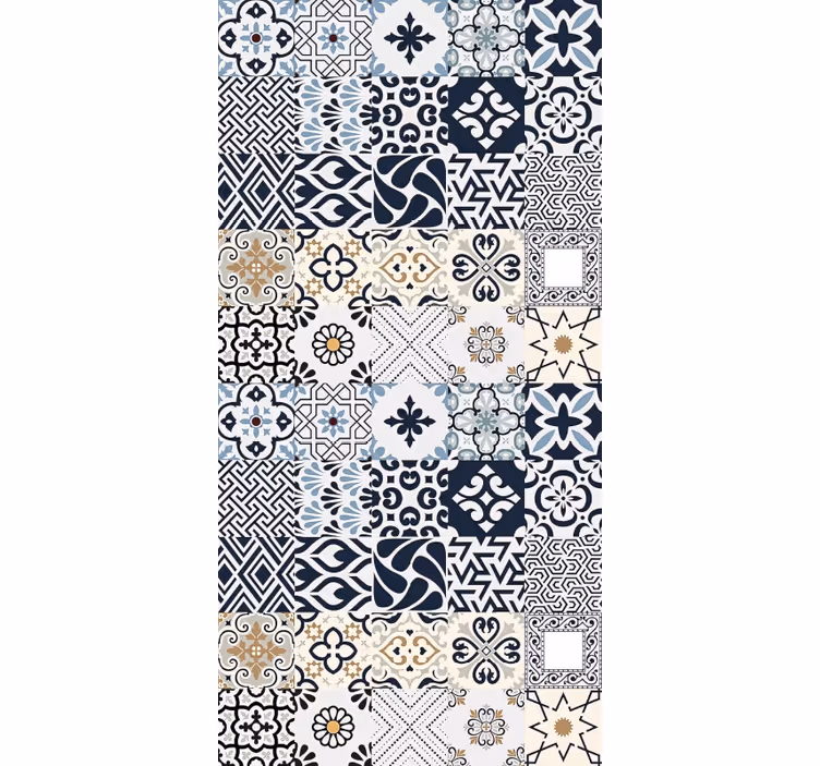 Cortina roller beige azulejos azules - TenVinilo