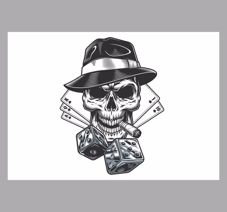 Cortina roller blanca con dados y calavera - TenVinilo