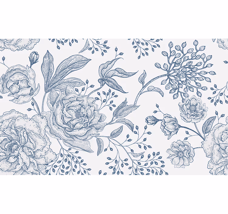 Cortina roller blanca diseño floral retro - TenVinilo