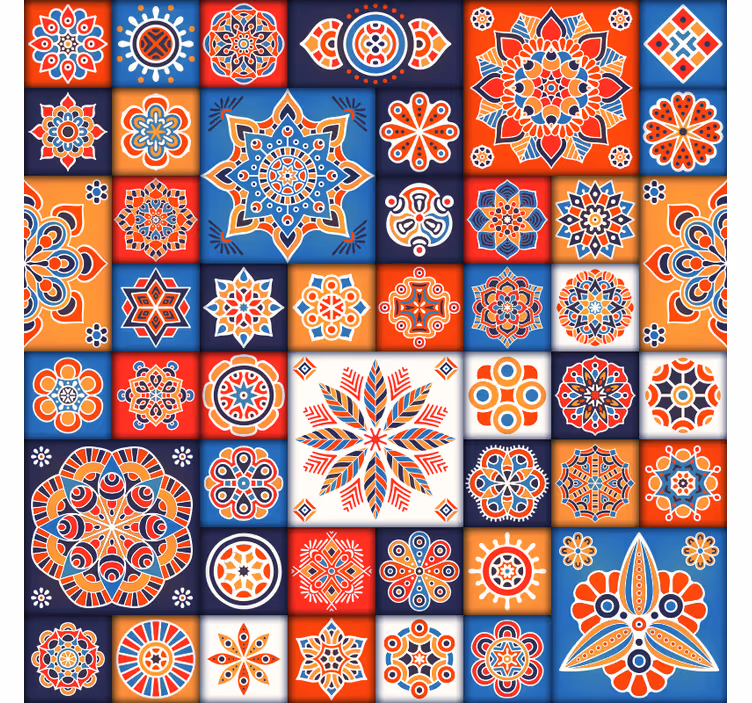 Cortina roller habitación azulejos mosaico coloridos - TenVinilo
