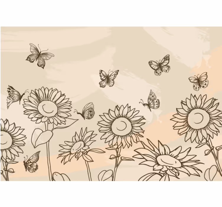 Cortina roller beige color girasoles y mariposas - TenVinilo