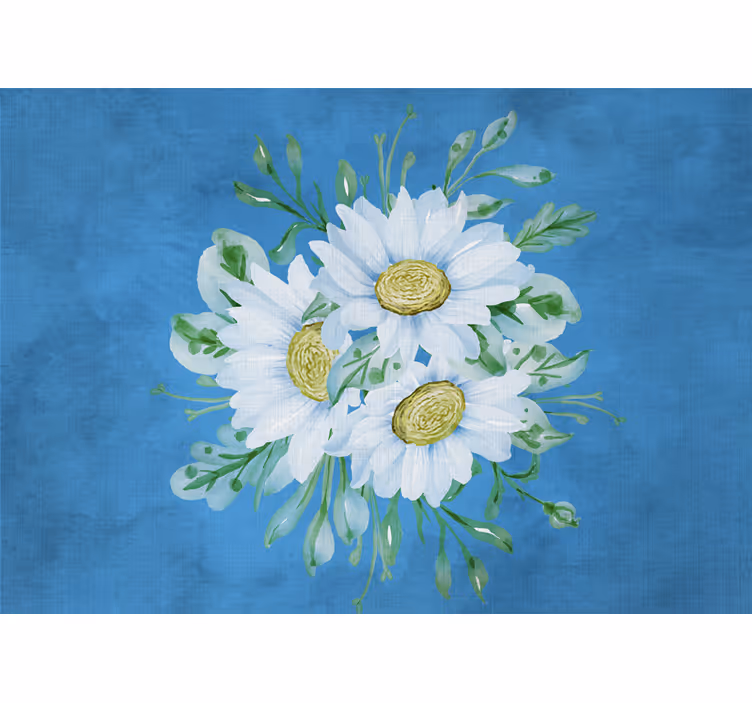 Cortina roller habitación flores blancas sobre fondo azul - TenVinilo