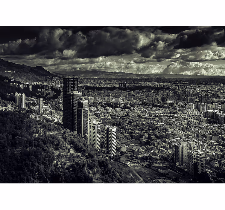 Cortina roller habitación vistas a bogotá al atardecer - TenVinilo
