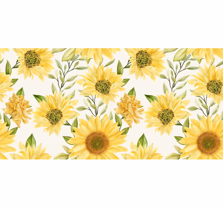 Cortina roller habitación girasoles fondo blanco - TenVinilo