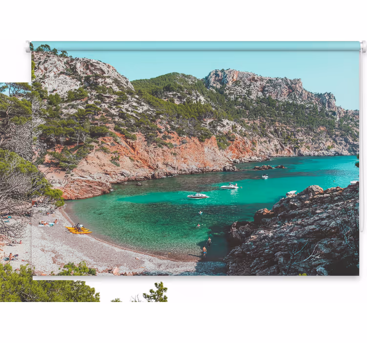 Cortina roller habitación playa hermosa con rocas mallorca - TenVinilo