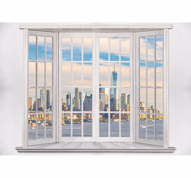 Cortina roller blanca vista del east river por la ventana - TenVinilo