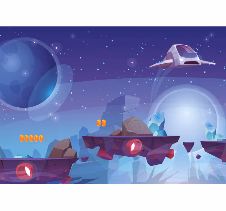 Cortina roller infantil piedras y nave espacial - TenVinilo