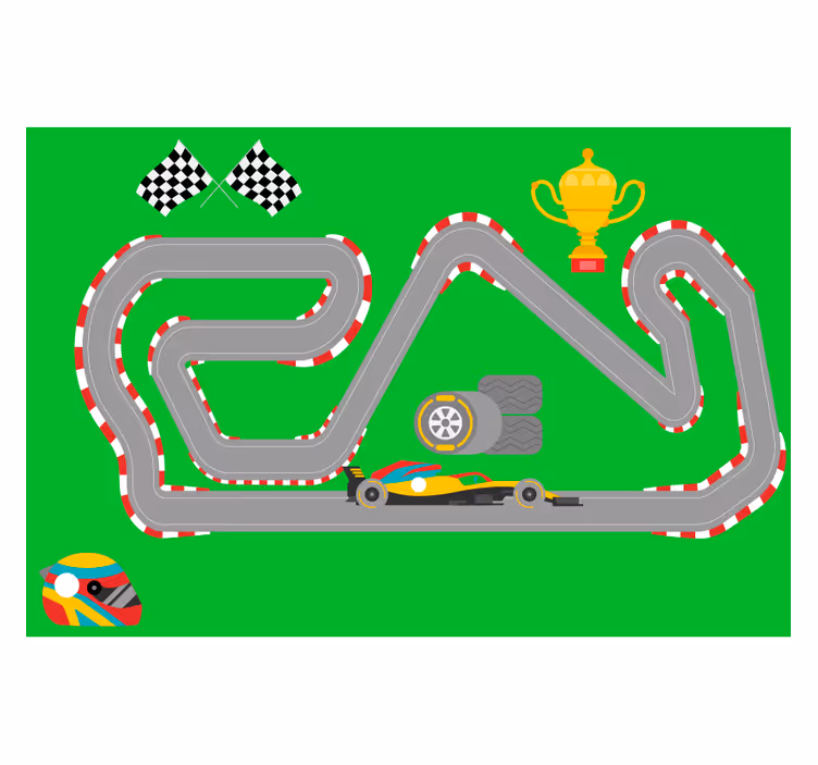 Cortina roller infantil alfombra vinílica coches de carreras - TenVinilo