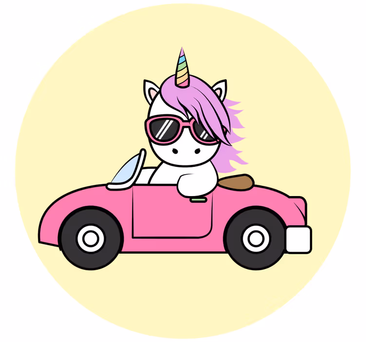Cortina roller infantil unicornio genial conduciendo - TenVinilo