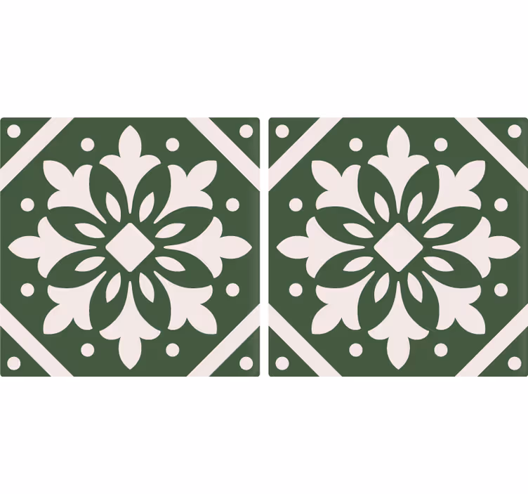 Cortina roller cocina patrones de azulejos sobre fondo verde - TenVinilo