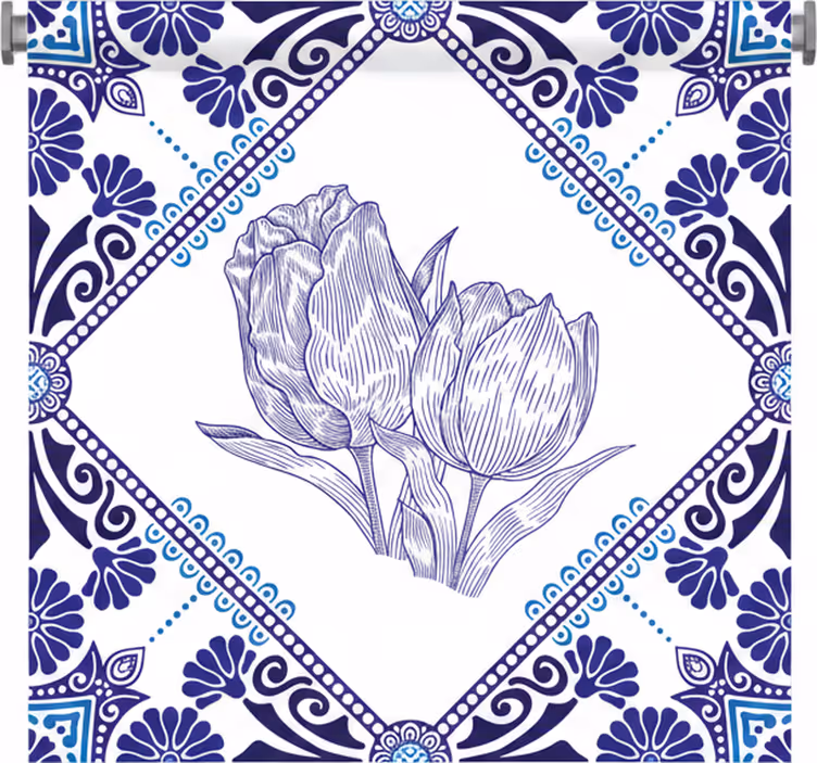 Cortina roller cocina tulipanes azules de delft - TenVinilo