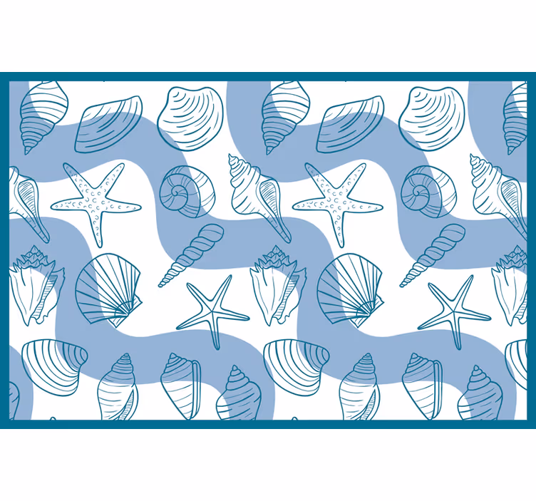 Cortina roller azul con estampado de conchas marinas - TenVinilo