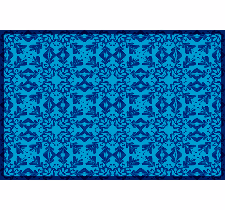 Cortina roller azul mosaico floral con borde - TenVinilo