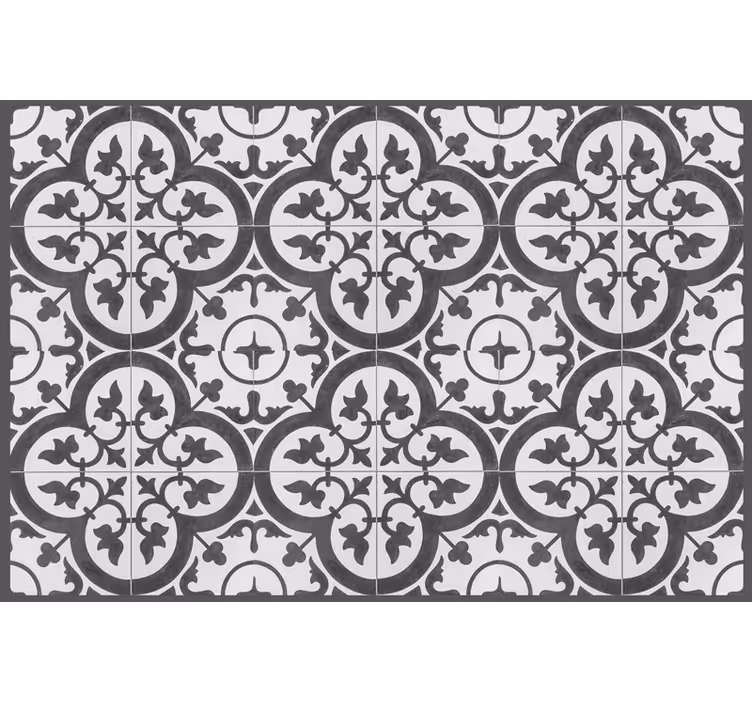 Cortina roller gris azulejos hidráulicos decorativos - TenVinilo