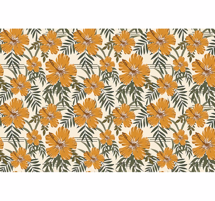 Cortina roller naranja flores tropicales amarillas - TenVinilo