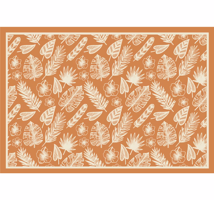 Cortina roller exterior hojas blancas sobre fondo naranja - TenVinilo