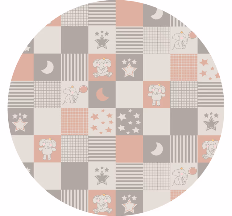 Cortina roller habitación azulejos nórdicos con elefantes - TenVinilo